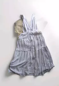 NWT SALTY LEMON M Boho White Sundress Deep V-Neck High Waist Midi Vacation Dress - Picture 1 of 12