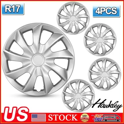 Juego de 4 cubiertas de rueda plateadas de 17" tapacubos completos a presión para neumáticos R17 y llantas de acero Foto 1 de 4