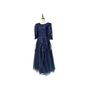 Mac Duggal 20506 Midnight Blue Puff Sleeve Bateau Neck Dress Size 12 $798 - Picture 1 of 9