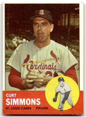1963 Topps #22 Curt Simmons Cardenales de San Luis Como Nuevo+ ¡Sin precio base! Foto 1 de 2