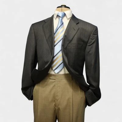 Hickey Freeman Sport Coat 46R Gray Pinstripe Worsted Wool Madison 2 Button - Image 1 of 4