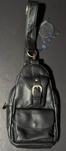 AMERI LEATHER Women's Grylls Petite Sling Bag Purse Black Pebbled Crossbody NWT - Picture 1 of 18