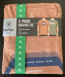 Hurley Herren Graphic Tee 2er Pack Classic Fit, grün/orange, Gr. XL 100% Baumwolle - Bild 1 von 4