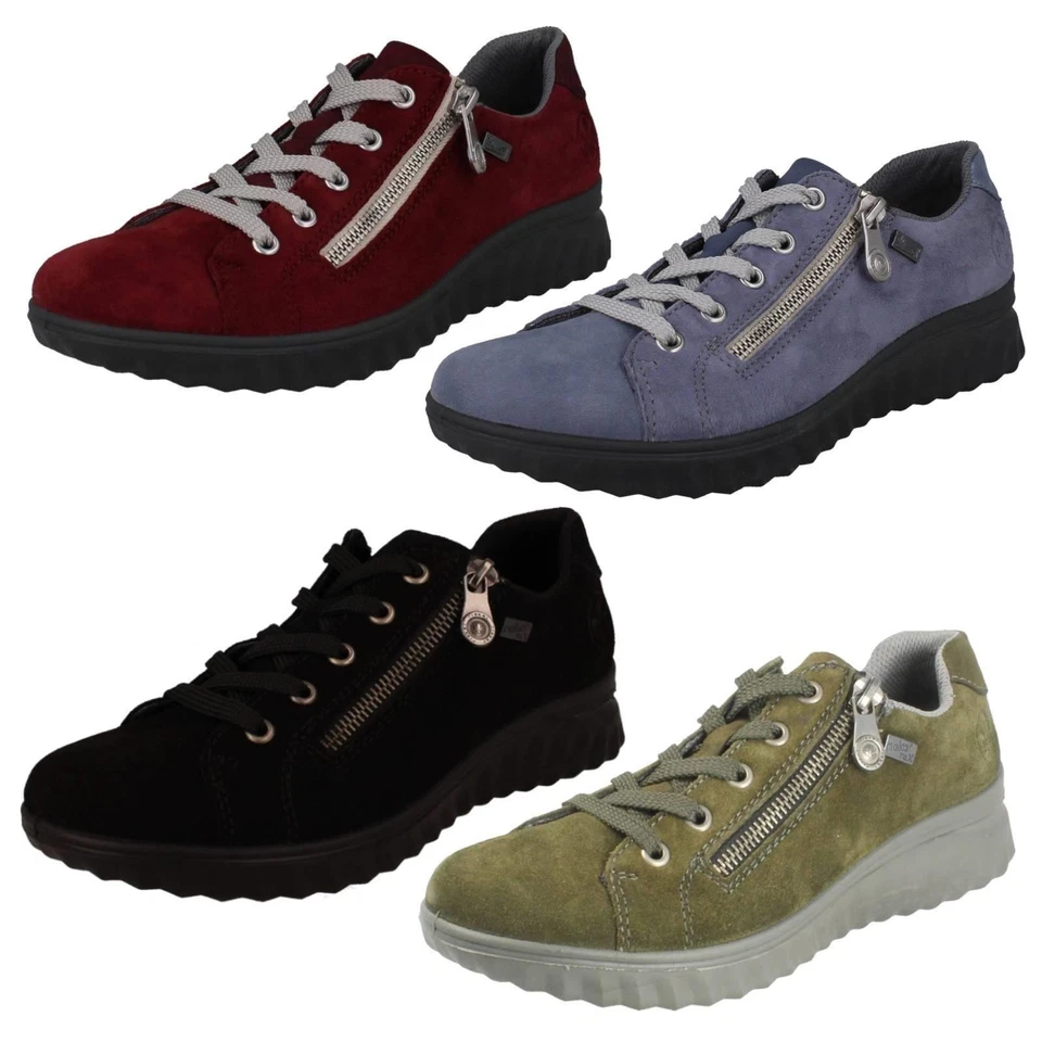 Ladies Rieker-Tex 59000 Water Resistant Casual Suede Zip & Lace Up Shoes - Image 1 of 1