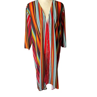 Southern Stitch Kimono Duster Cardigan 2XL 3XL Striped Colorful Festival Boho - Image 1 of 4