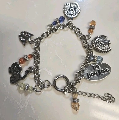 Disney Hakuna Matata Lion King Charm Bracelet Silver Tone Colored Beads - Image 1 of 4
