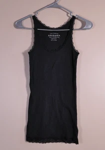 Arizona Damen Y2K Spitzenbesatz Cami Größe S schwarz lang gerippt adrett 90er Whimsigoth - Bild 1 von 8