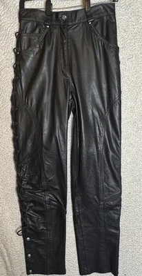 Pantalones de cuero vintage Y2K Harley Davidson con cordones laterales hechos en EE. UU. para mujer talla 8 Foto 1 de 4