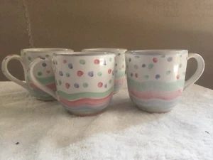 4 Mugs Chenille by Mesa International Hand Painted Stoneware Italy Vintage - Picture 1 of 5
