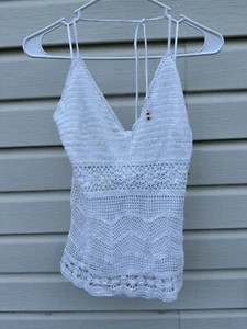 Lauren Jeans Co. White Size Large Crocheted Halter Top - Picture 1 of 7
