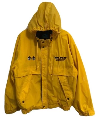 Chaqueta cortavientos Hot Boat Magazine amarilla con capucha Beverly Hills CA pequeña para hombre Foto 1 de 4