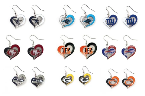 NFL Swirl Heart Team Dangle Earrings - Pick Your Team Cover