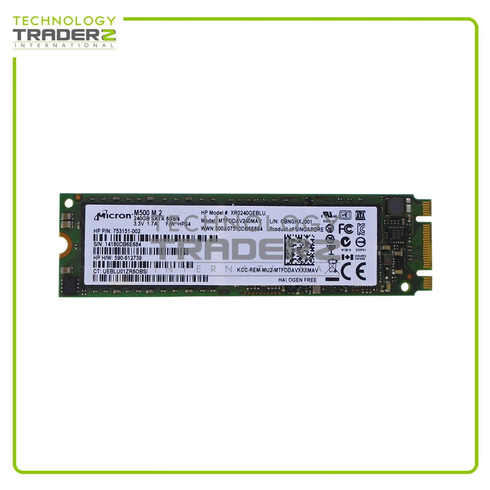 0-Hours 753151-002 HP 240GB SATA 6G MLC 2280 SSD MTFDDAV240MAV XR0240GEBLU - Image 1 of 1