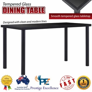 Glass Dining Table Modern Style Kitchen Dinner Furniture Metal Frame Black 140cm - Picture 1 of 6