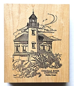 Coquille River Lighthouse - Bandon, Oregon - Coast Scenery Large Rubber Stamp - Picture 1 of 2
