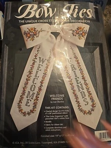 JCA Bow Ties Cross Stitch Kit Welcome Friends Door Decoration 08101 Joan Marchie - Picture 1 of 2