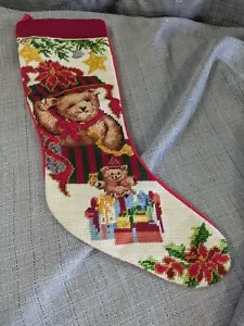 Sferra ? Christmas Stocking TEDDY BEAR IN GIFT BOX Handmade Wool Needlepoint - Picture 1 of 9