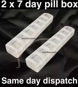 2 X 7 DAY LARGE PILL BOX HOLDER TABLET CONTAINER ORGANISER DISPENSER STORAGE - Picture 1 of 3