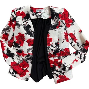 NWT rare Patrizia Luca Milano Floral Jacquard Blazer Red Black White Small $138 - Picture 1 of 6