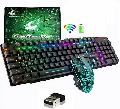 Gaming Tastatur Maus Set LED Beleuchten 2400 DPI Maus Wireless Tastatur USB PC - Bild 1 von 4