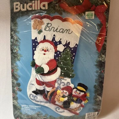 Meia de feltro Bucilla SANTA & SNOW BABYS bonecos de neve crianças trenó Natal 83116  - Imagem 1 de 3