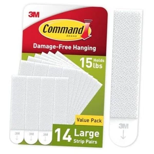 15 lb Picture Hanging Strips 14 Pairs (28 Strips), Damage Free Large White - Picture 1 of 7