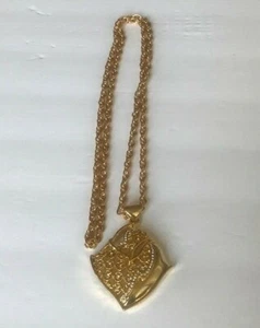Vintage Gold Tone Rope Chain Necklace 15” to 18" with Rhinestone Crystal Pendant - Picture 1 of 6