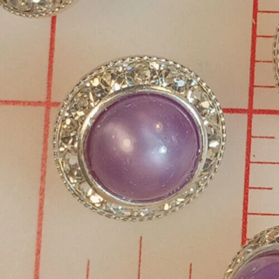 5 botones de caña de diamantes de imitación checos plateados centro lavanda perlado 3/4" Foto 1 de 4