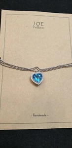 Ciondolo cuore In Argento 925con pietra topazio blu e collana lunga in argento - Foto 1 di 7