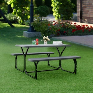 Picnic Table Bench Set Outdoor Backyard Patio Garden Party Dining Black - Picture 1 of 7