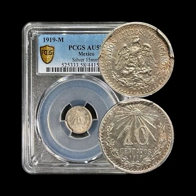 MEXICO. 1919, 10 Centavos, Silver - PCGS AU58 - Eagle & Snake - Image 1 of 4