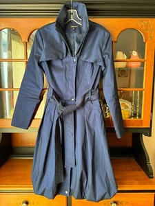 SAMUEL DONG DARK NAVY IRIDESCENT BUBBLE COAT TRENCH WRAP SIZE SMALL IMMACULATE - Picture 1 of 12