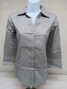 Foxcroft Womens Small Solid Gray 3/4 Sleeve Button Down Blouse - Picture 1 of 9
