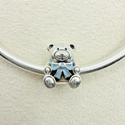 Pandora Sterling Silver Teddy Bear Charm Bead Blue Enamel Bow Its A Boy - Image 1 of 4