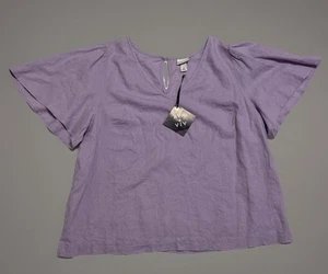 Blusa Ava & ViV Mezcla de Lino Flutter Manga Corta Pastel Púrpura 1X Nueva con Etiquetas - Imagen 1 de 10
