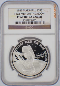1989 MARSHALL ISLANDS $50 SILVER FIRS MEN ON THE MOON NGC PF69UC - Picture 1 of 2