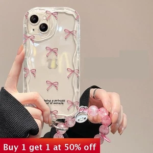 For iPhone 16 15 Pro Max 14 13 12 11 8 Phone Cover Shockproof Pink Bow Bracelet - Picture 1 of 6