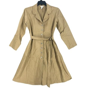 Silksense Bucko Dress Womens Medium Tan Linen Button Front Belted Jacket - Picture 1 of 16