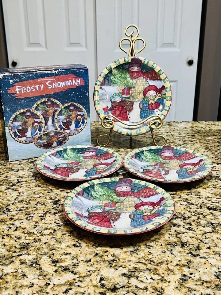 "Juego de 4 platos de 8"" International Frosty Snowman Susan Winget certificado nuevo en caja" Foto 1 de 4