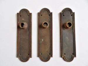 3 Matching Antique Vintage Art Deco Door Knob Back Plates HEAVY SOLID BRASS - Picture 1 of 5