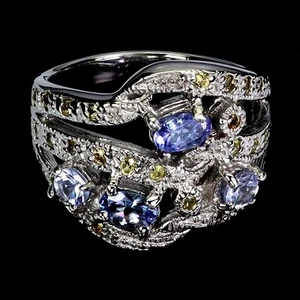 925 Anello Argento Sterling Ovale Tanzanite Zaffiro Naturale Gemma Taglia 7 - Foto 1 di 13