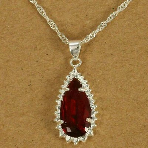 4Ct Pear Cut Simulated Red Ruby Drop Pendant 18" Free Chain 14k White Gold Over - Picture 1 of 4
