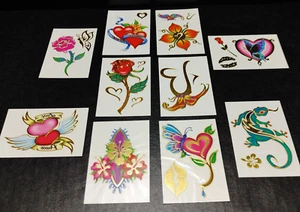 10x Vending Machine Tattoos Temporary Gold Metallic Flower Heart Rose Sun + More - Picture 1 of 6