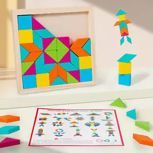 Wooden Pattern Blocks Set Geometric Shape Puzzle Kindergarten Classic Education - Picture 1 of 12