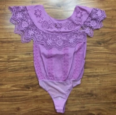 NWOT New Free People Womens Purple Crochet Lace Up Thong Bodysuit Sz Medium Boho - Image 1 of 4