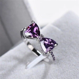 Trillion Cut Simulated Purple Amethyst Engagement Ring In 14k White Gold Plated - Picture 1 of 5