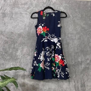 Kate Kasin  Fit & Flare dress Girls Size 11-12 Y dark navy blue floral - Picture 1 of 8