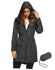 Women Waterproof Lightweight Rain Jacket Active Outdoor Hooded Large Black1 - Picture 1 of 7