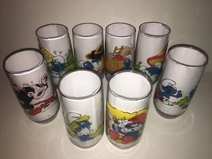 Smurf Vintage Glasses Complete 1982 Set Of 8 Glasses - Picture 1 of 6