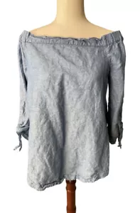 Free People Linen Top Off Show Me Some Shoulder Blue Chambray Small Medium - Picture 1 of 4
